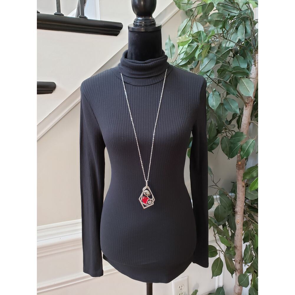Madewell Top Blouse Women's Small Black Ribbed Long Sleeve Turtle Neck Pullover